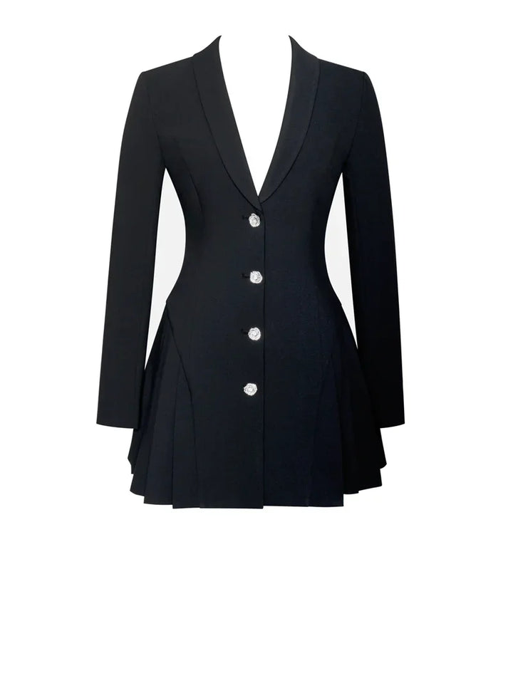 Tailored Mini Dress with Diamond Button Detail - EMMA