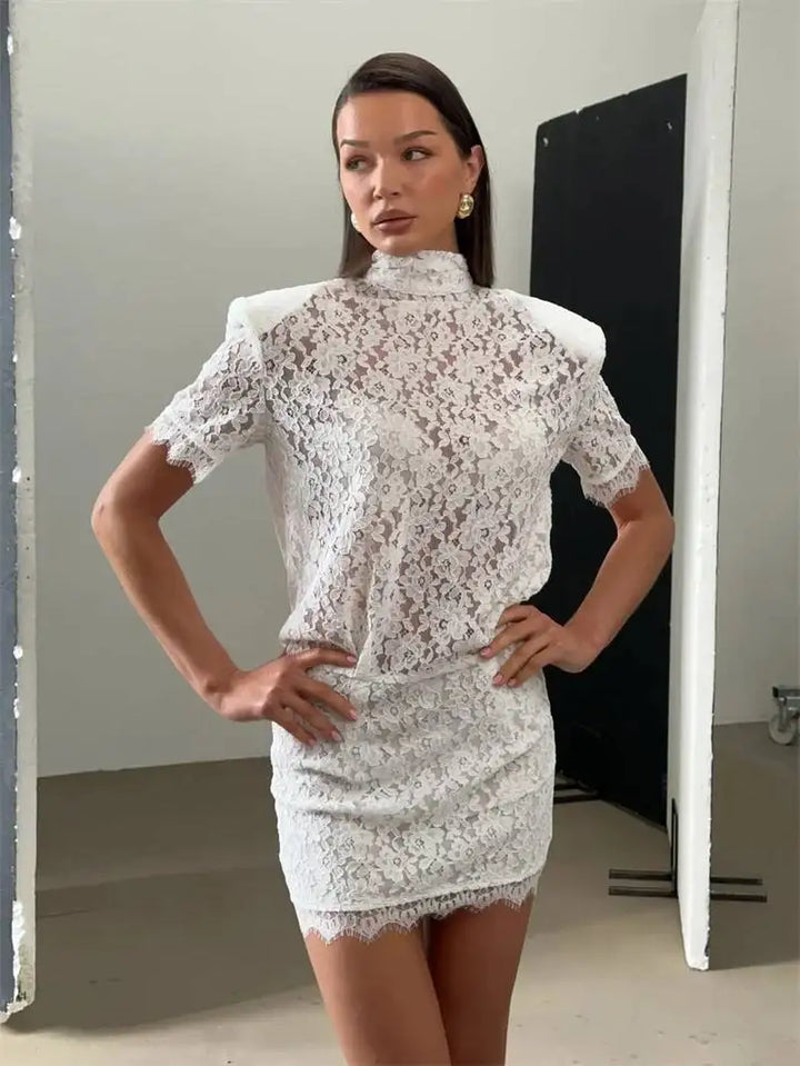 Lace mini dress with a turtleneck - Billy