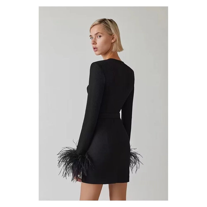 Tailored Mini Dress with Elegant Feather Sleeve Detail - Maggie