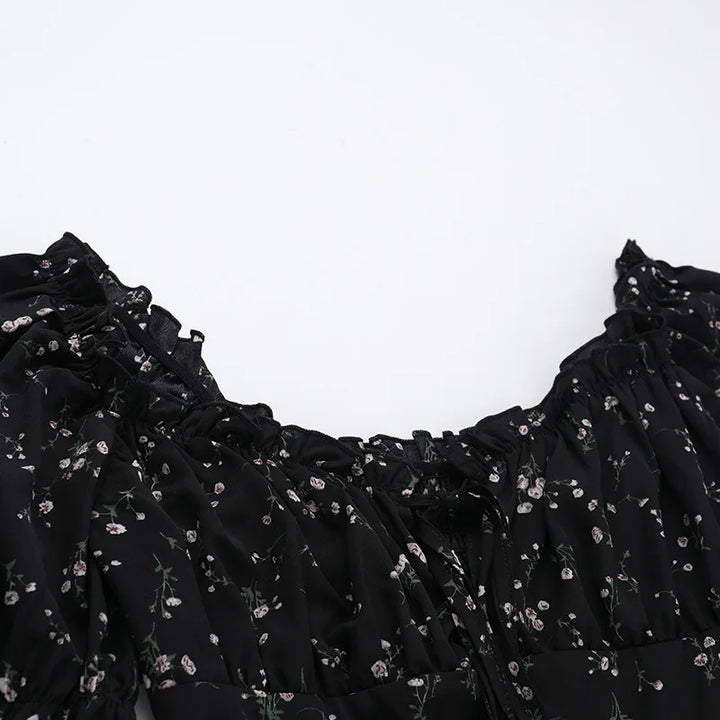 Floral ruffled mini dress with puff sleeves in a rustic style - Heidi