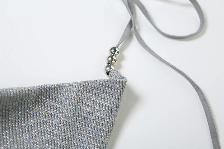 Knitted Sequin Maxi Dress with Draped Collar and Open Back - Gracie