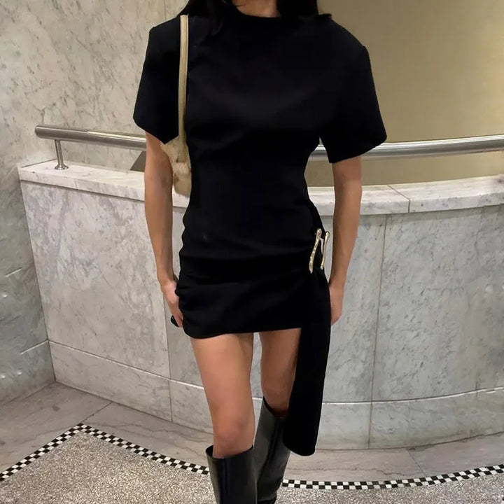 Mini dress with special design, buckle, and train decoration - Morgan