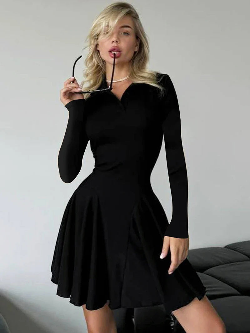 Knitted A-line mini dress with polo collar - Regina