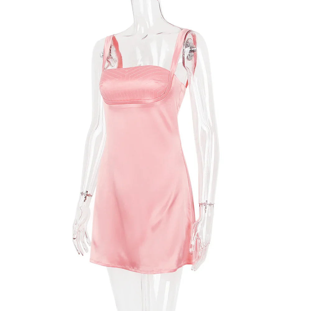 Satin mini dress with open back - Babe