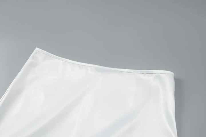 Two-Piece Satin Set with Strapless Top and Maxi Skirt - Siana