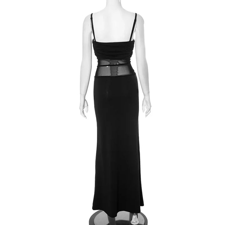 Maxi Dress with Removable Straps, Ruched and Mesh Design - Blair