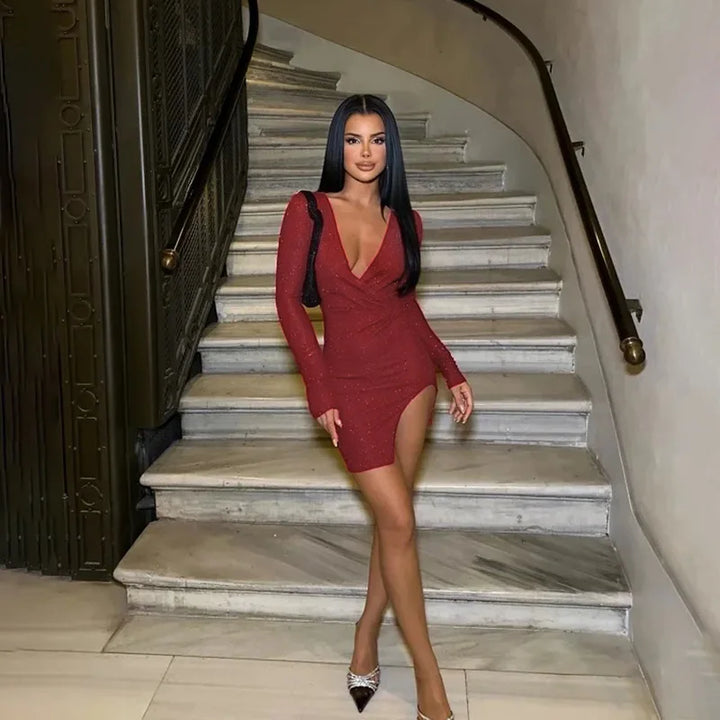 Glitter mini dress with slit design - JASMIN