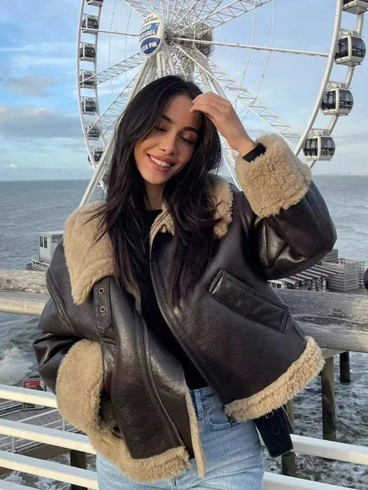 Leather Coat with Fur Lining - Candy