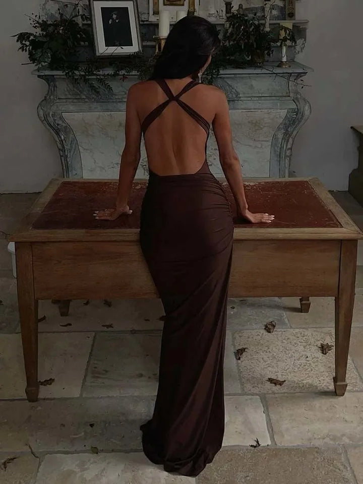 Maxi Open Back Dress with Buckle Detail on Straps - Grace
