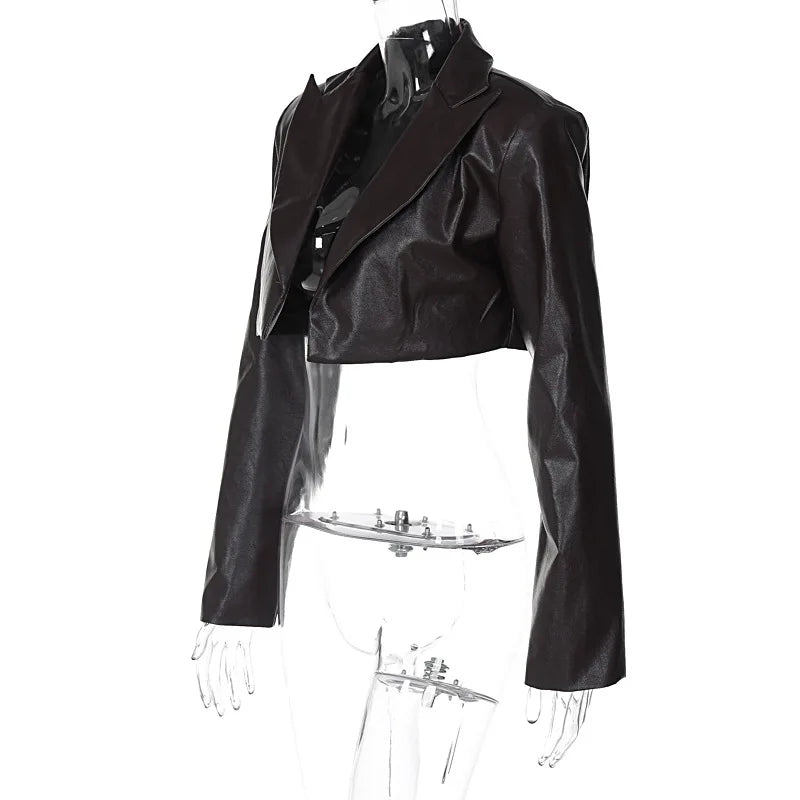 Short Leather Blazer Jacket - Oshi