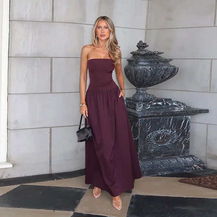 Strapless Maxi Dress with Pockets and A-Line Cut - Indy