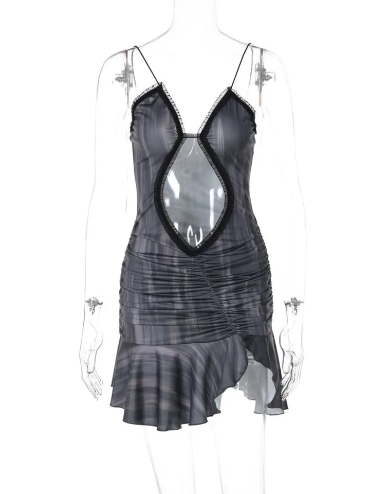 Ruffled mini dress with open back design - Tate