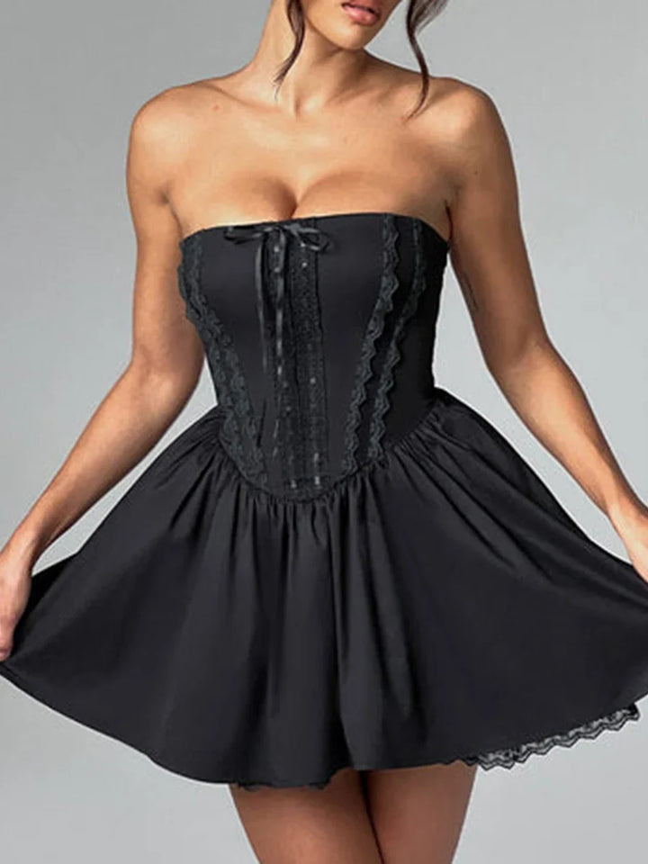 A-Line Mini Dress with Back Tie for Waist Fit, Country Style - Reya