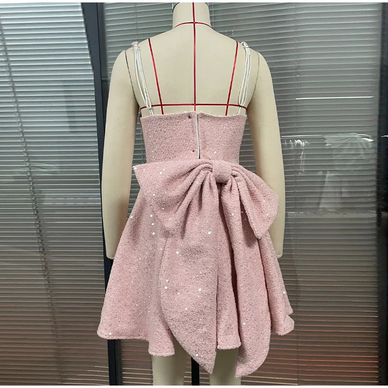 A-Line Mini Sequin Dress with Bow Detail on Back - Alayna