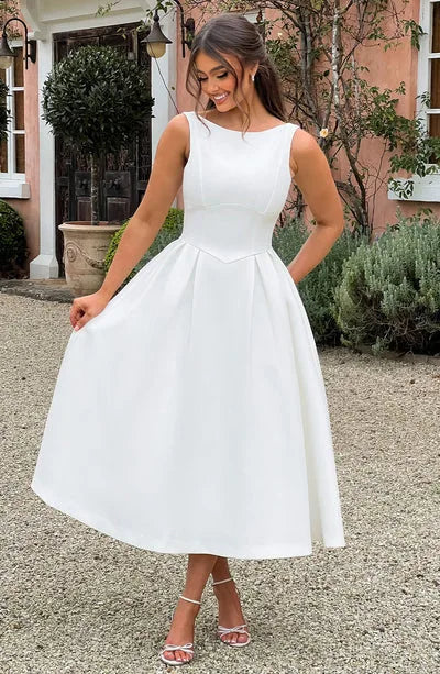 Classic midi A-line dress with open back - Alaya