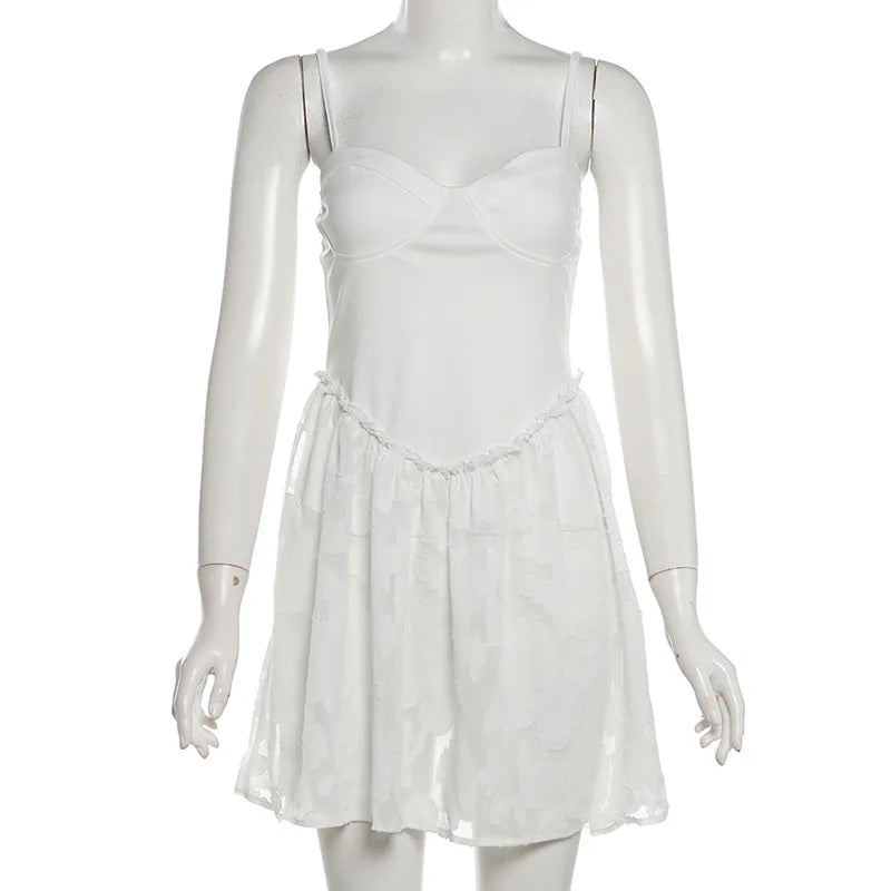 A-Line Mini Dress with Spaghetti Straps and Leaf and Flower Embroidery - Shila