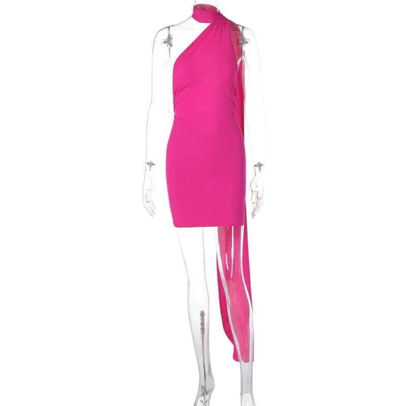Mini dress with ruching, open back, and hoop decoration - CAROLINA