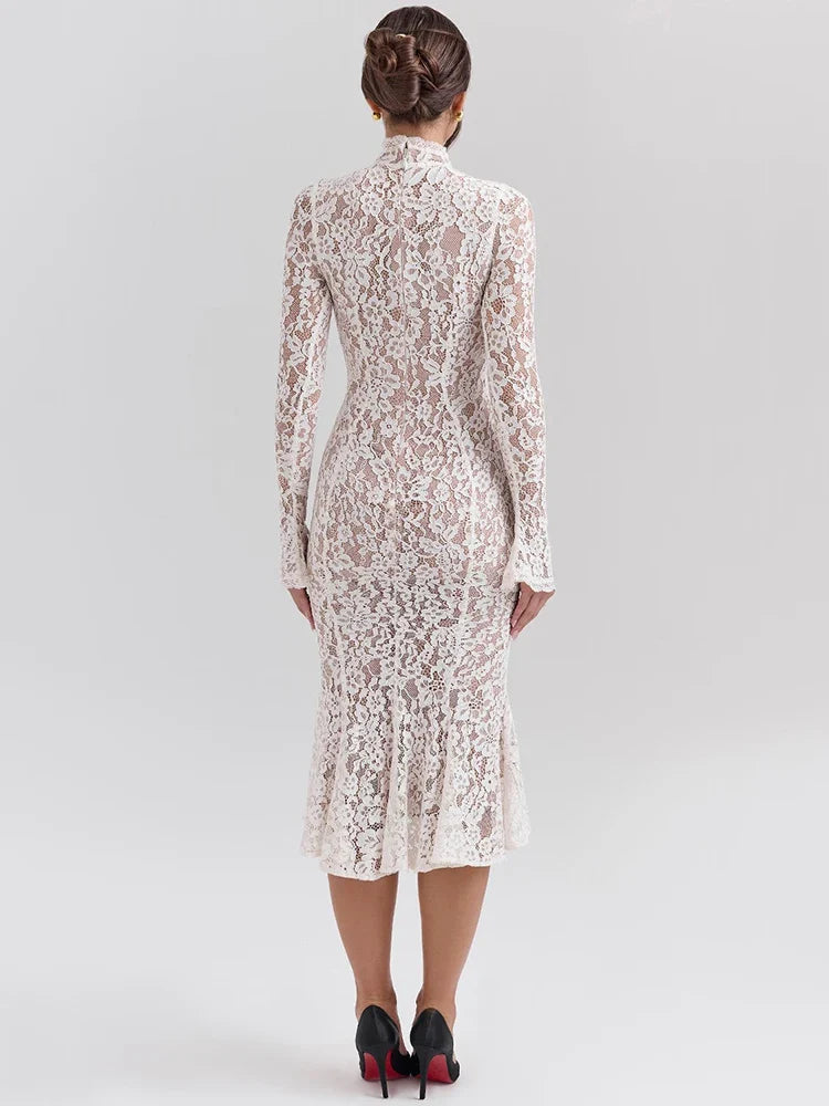 Midi lace dress with half turtleneck - Avia