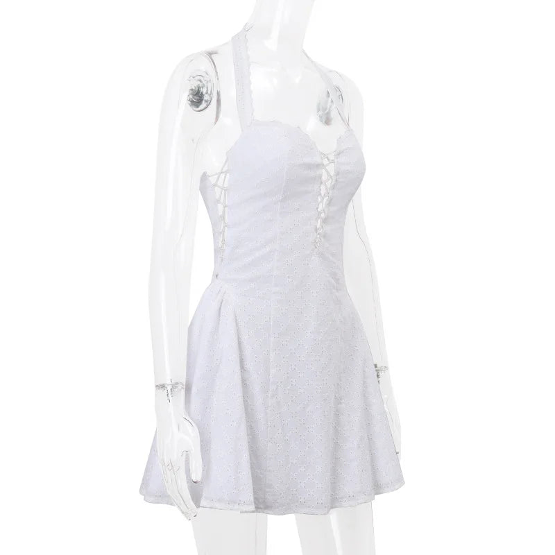 A-line Mini Dress with Pleats and Cross Back Detail - Iliana