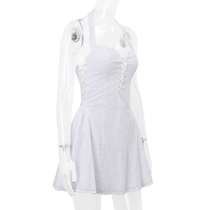 A-line Mini Dress with Pleats and Cross Back Detail - Iliana