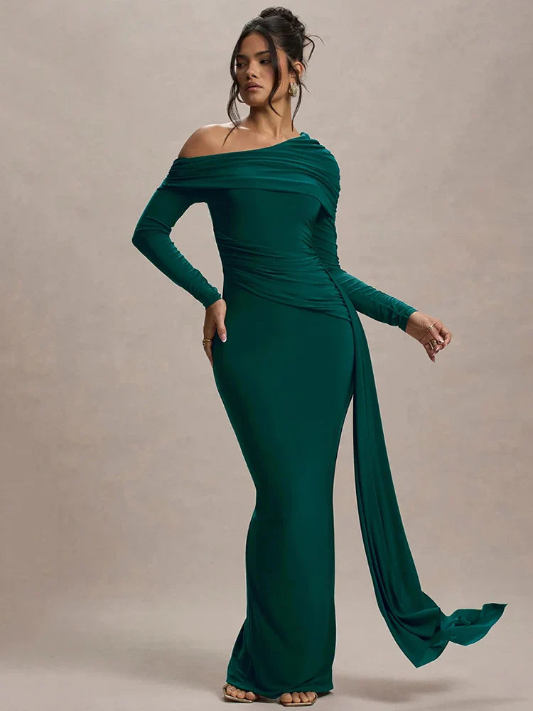 Off-shoulder maxi dress with ruching and ruffle detail - Miguel
