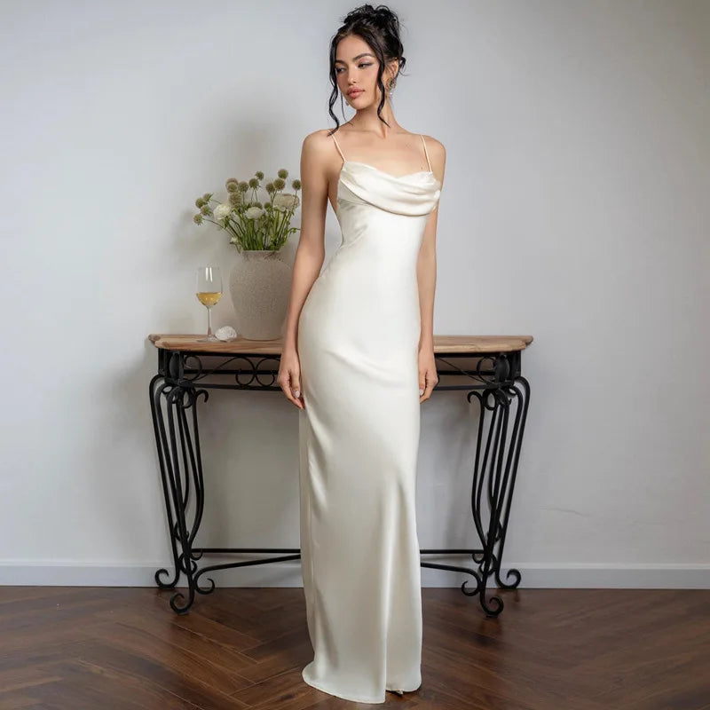 Elegant Satin Maxi Evening Dress - Karin