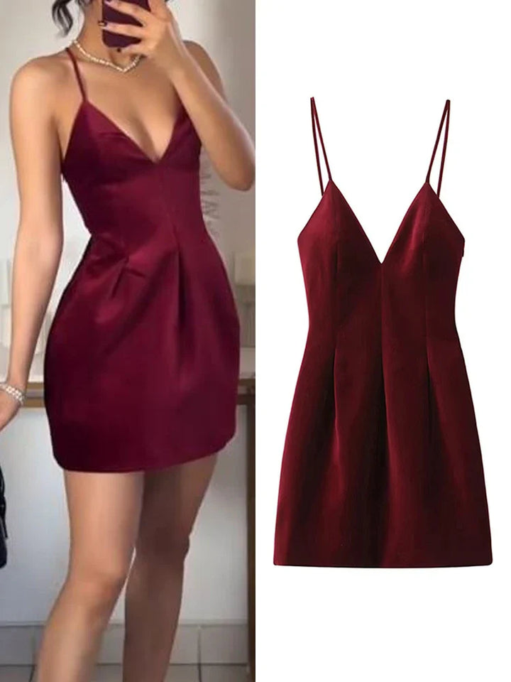 Open Back Velvet Mini Dress - Clart