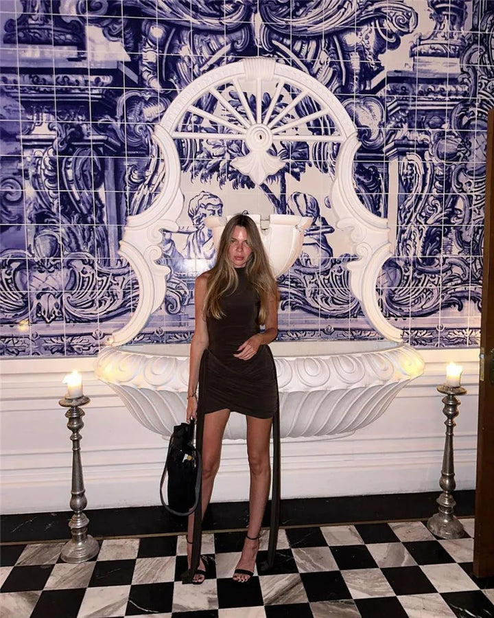 Mini Dress with Ruching and Ruffle Details - ANNA