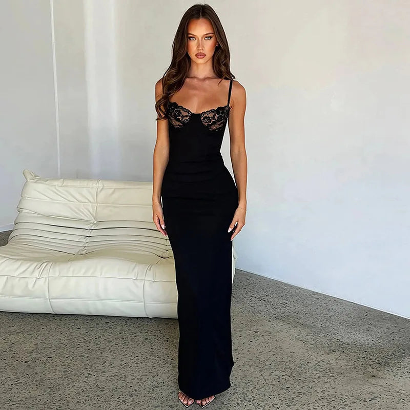 Maxi Evening Dress with Lace Detail on Chest - Kimberly