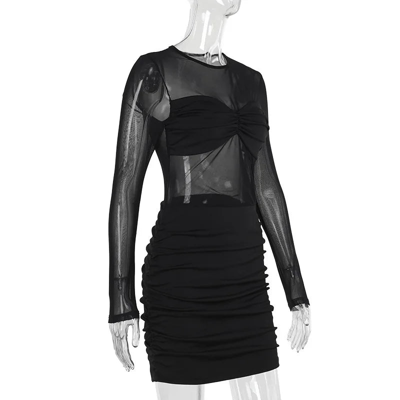 Mini mesh dress with ruching design - Baki