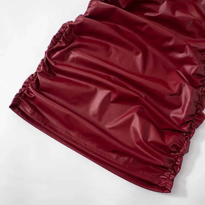 Mini faux leather dress with pleats and off-shoulder design - Meri