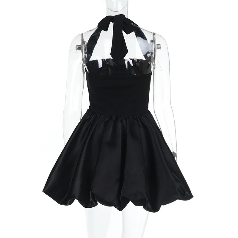 Balloon Mini Dress with Neck Tie and Satin Skirt - Mikaela
