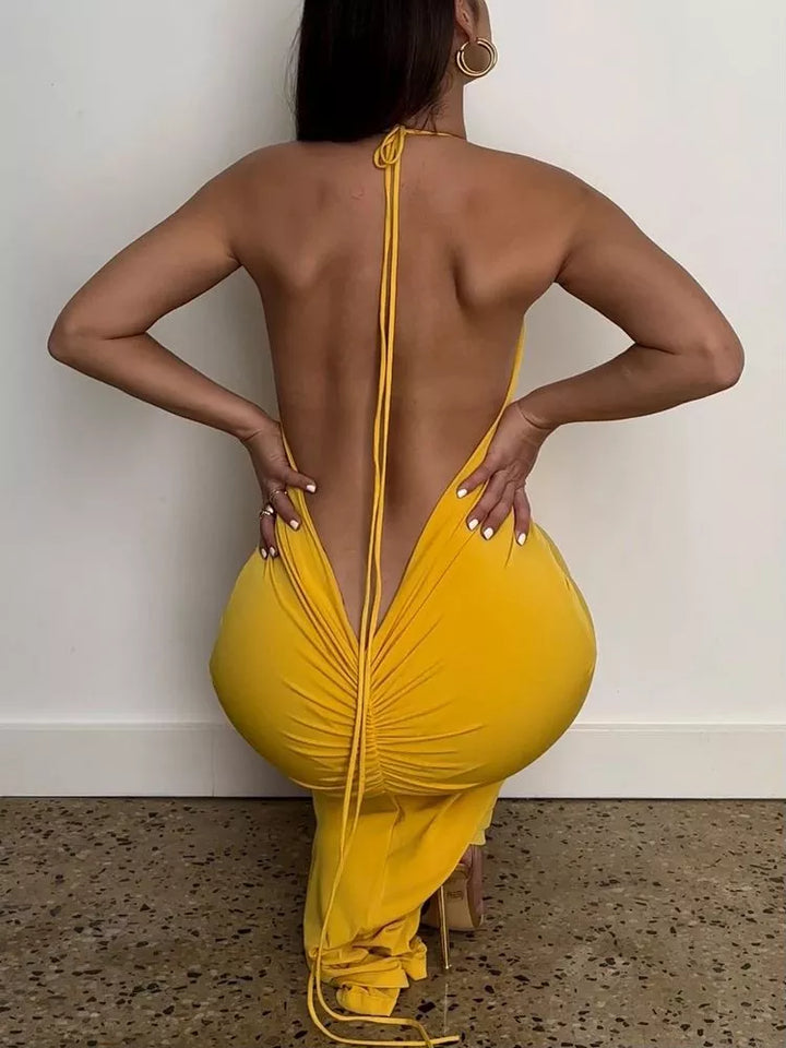Elegant Tight Maxi Dress with Open Back - Nancy