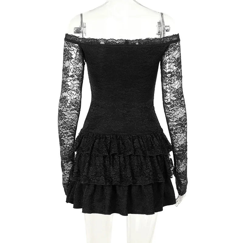 Lace Mini Dress with Ruffle and Off-Shoulder - Shay