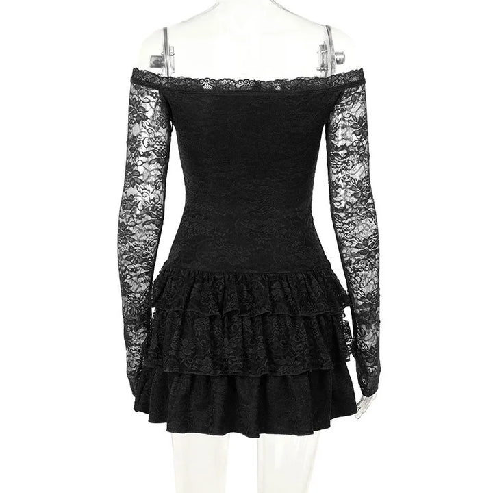 Lace Mini Dress with Ruffle and Off-Shoulder - Shay