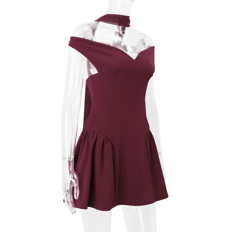 Mini A-line dress with open back and matching scarf decoration - Tamara