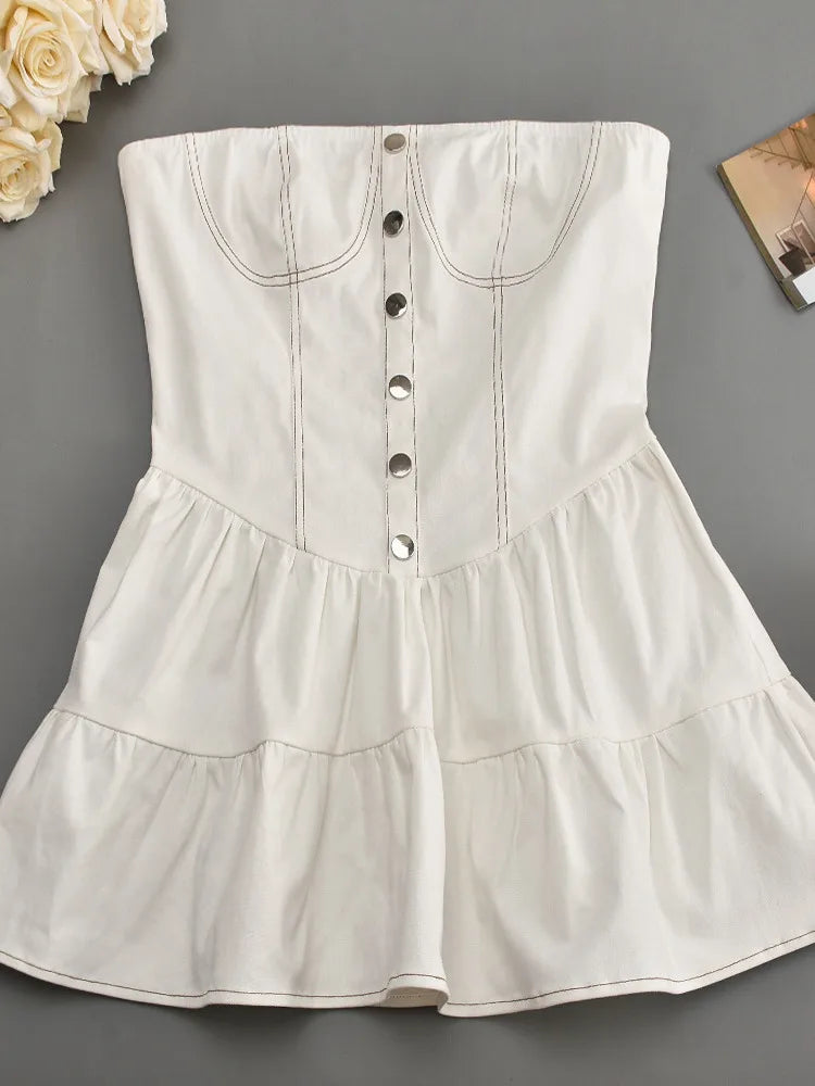 Strapless ruffled denim mini dress - Shirael