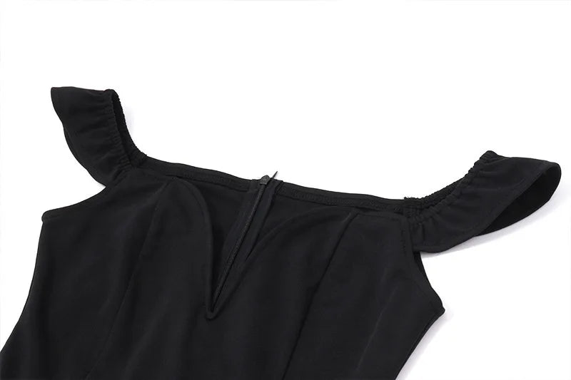 Mini A-line dress with off-shoulder V-neck - AMOR