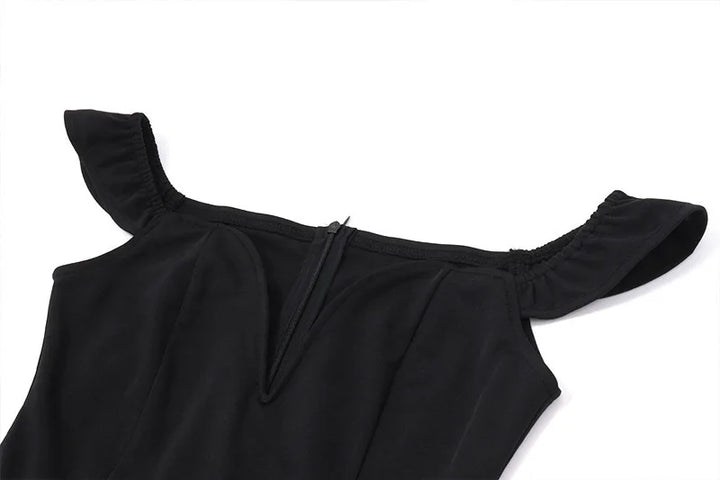 Mini A-line dress with off-shoulder V-neck - AMOR