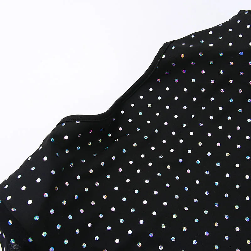 Maxi evening dress with sequins, decorated with a tie neckline - Michaela