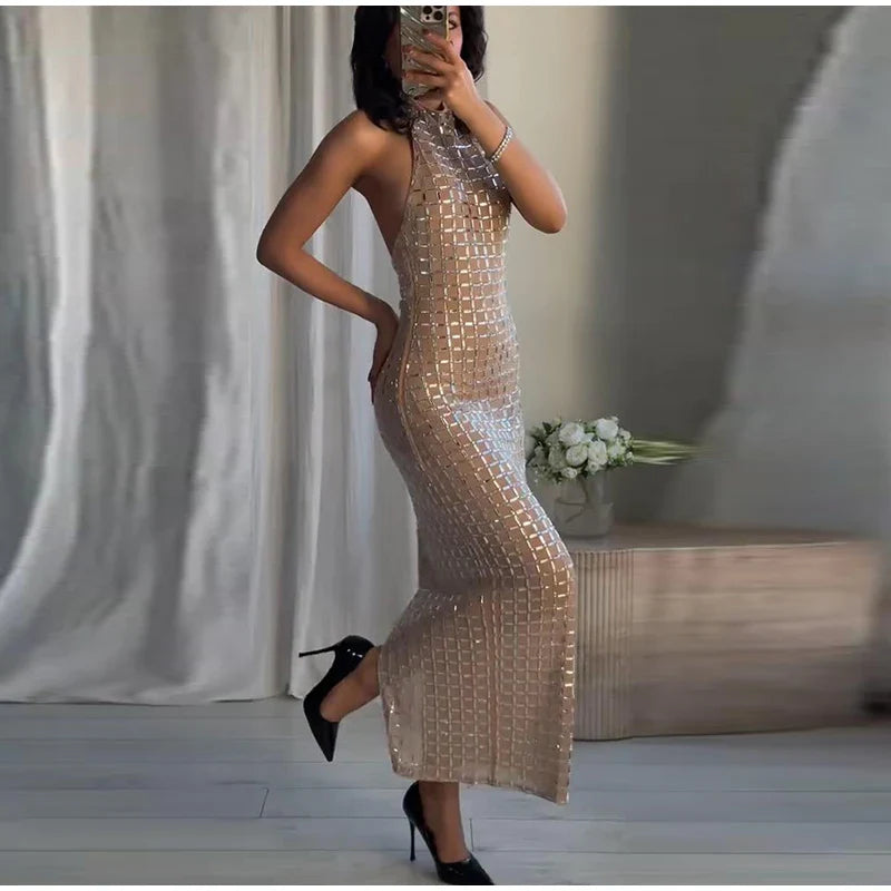 Strapless top / mini skirt / maxi dress / maxi dress with sparkling sequins design