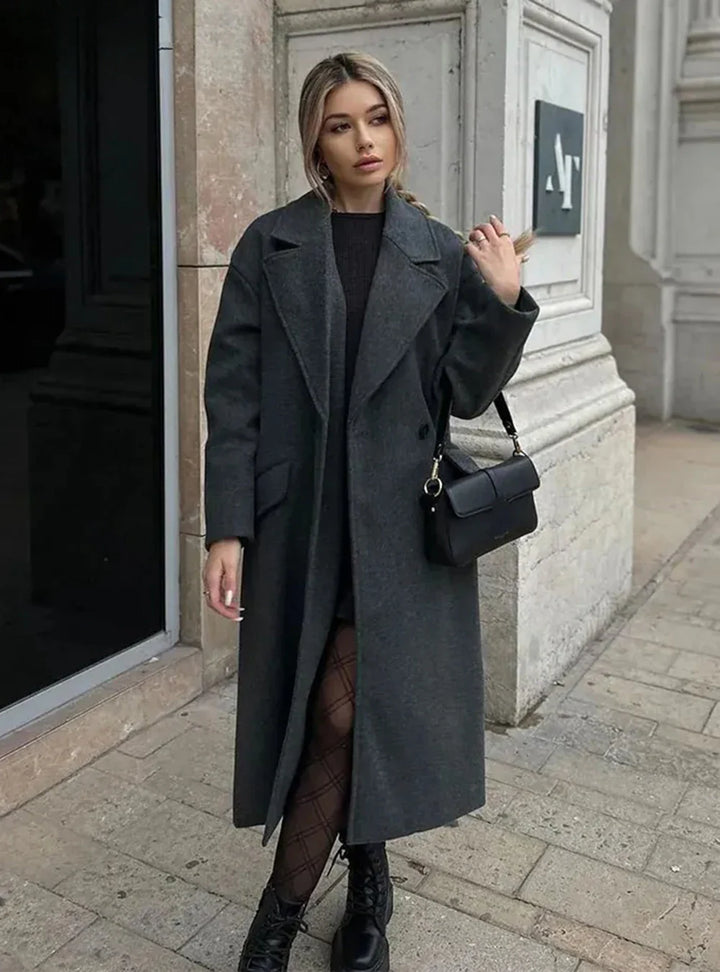 Long Tailored Wool Coat with Button Details - Paris