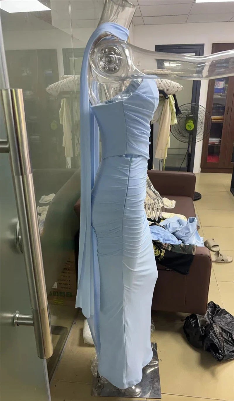 Two-Piece Set with Strapless Top and Maxi Skirt with Matching Scarf Detail - Francia