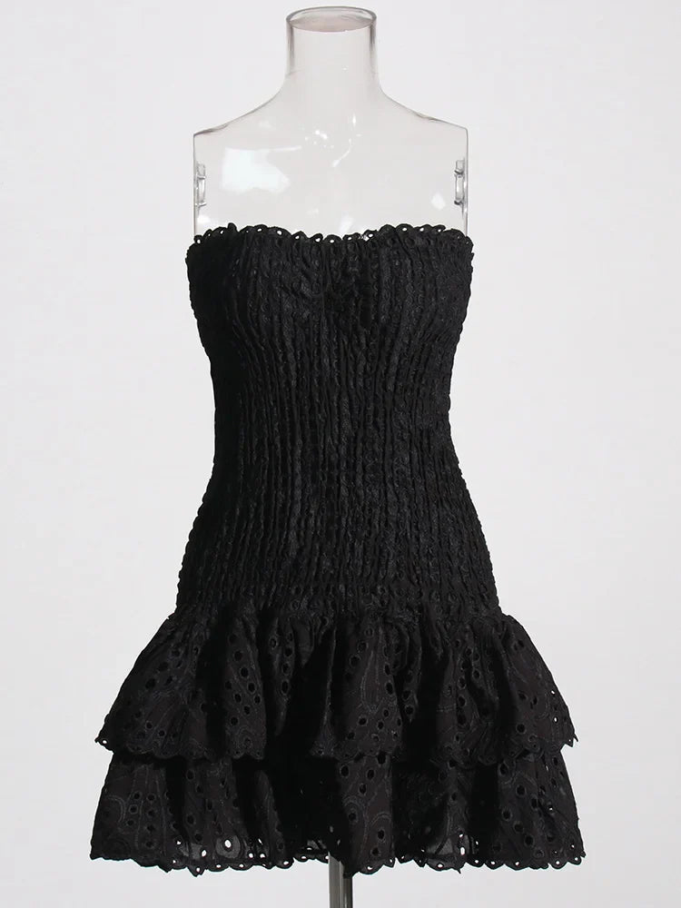 Strapless Mini Dress with Ruching and Ruffle - Diane