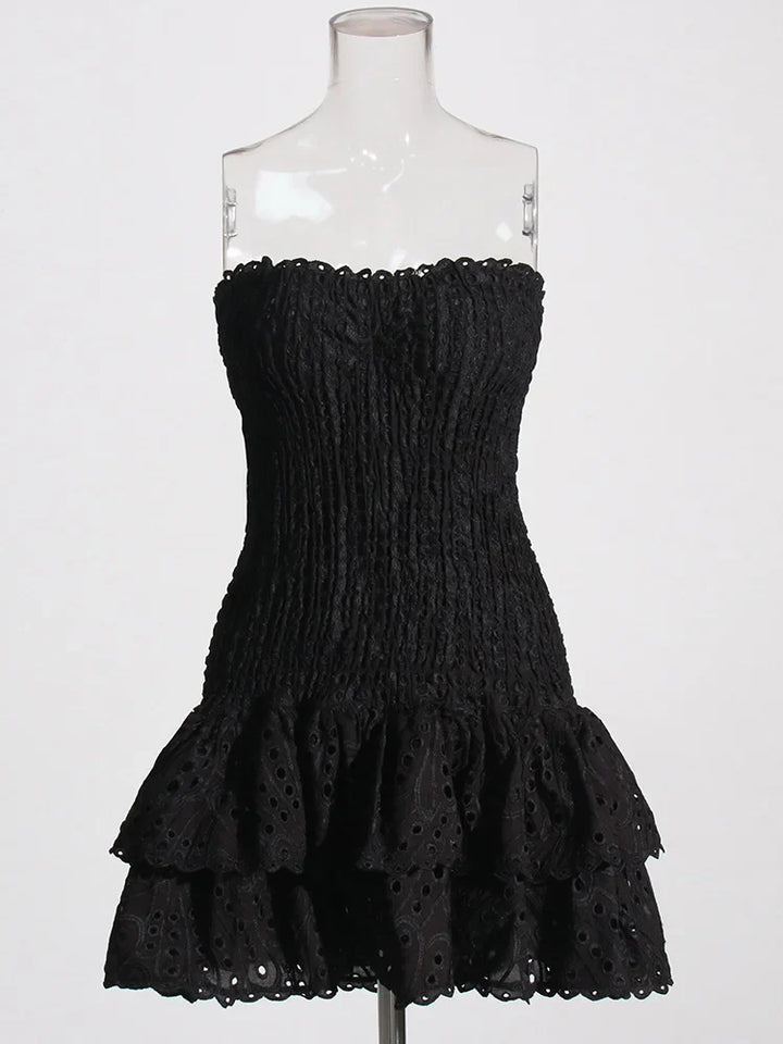 Strapless Mini Dress with Ruching and Ruffle - Diane