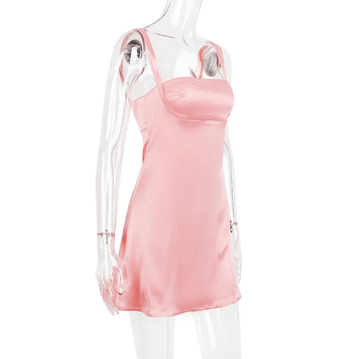 Satin mini dress with open back - Babe
