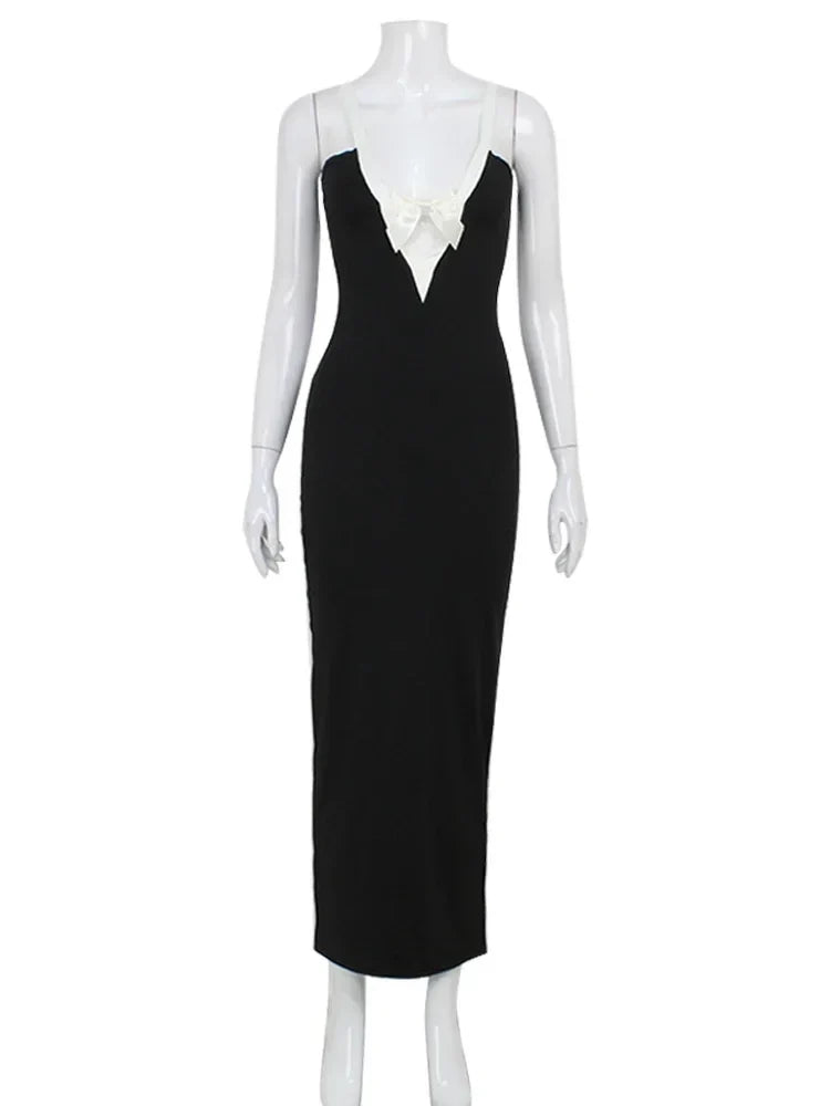 Maxi Dress with Satin Ribbon Tie Detail - Celine