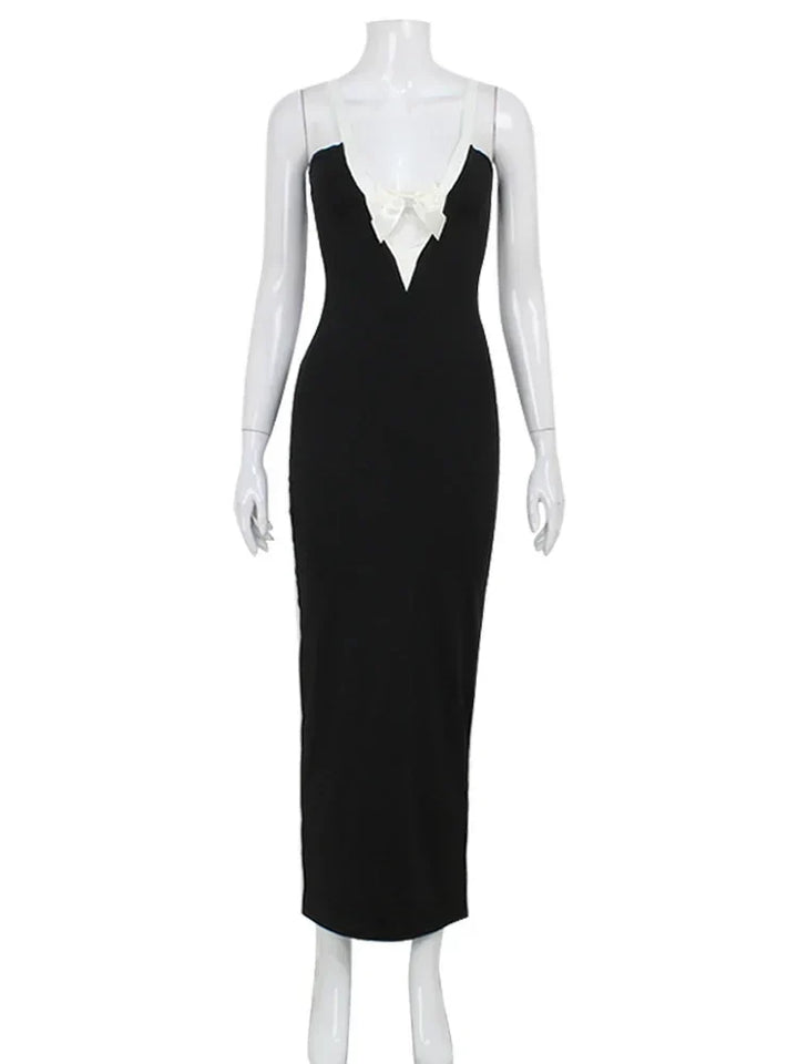 Maxi Dress with Satin Ribbon Tie Detail - Celine
