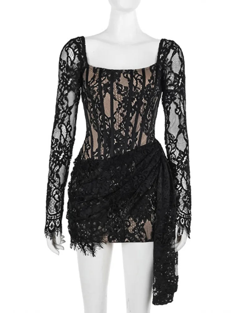 Lace mini dress with corset design - Ella Lee
