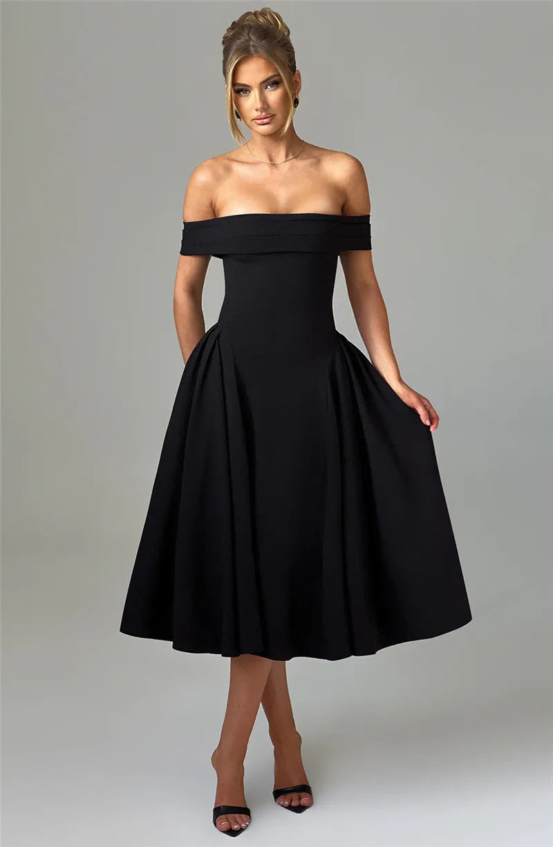 Off-Shoulder A-Line Midi Dress - Inbal